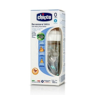 شیشه شیر پیرکس چیکو Chicco با سری لاتکس 150 میلی لیتر آبی