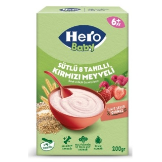 غذای کمکی هروبیبی 8 غله توت فرنگی، تمشک و شیر 200 گرم Hero Baby